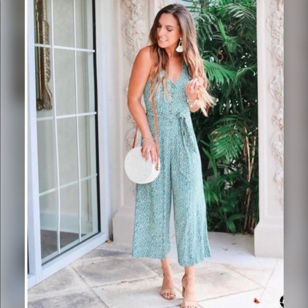 AE Ditsy Print Floral Halter Button Wrap Jumpsuit